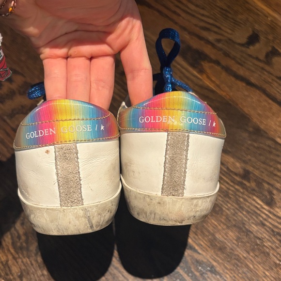  Kids Sneakers - White with Blue and Rainbow Accents